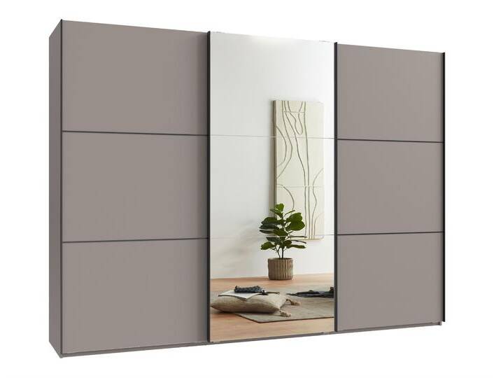 Schwebetürenschrank Kleiderschrank 3-tür 300cm Vollausstattung Sand Grau Spiegel / 22020 von luma-home