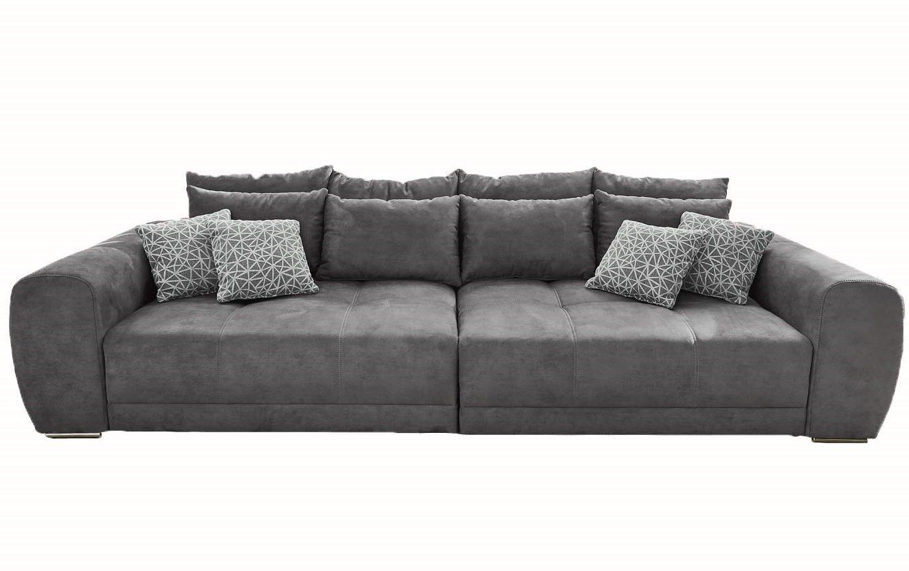 luma-home Big-Sofa 15114, XXL-Couch 306x134 cm mit Federkernpolsterung, viele Kissen, markante Steppungen, Mikrofaserstoff Grau von luma-home