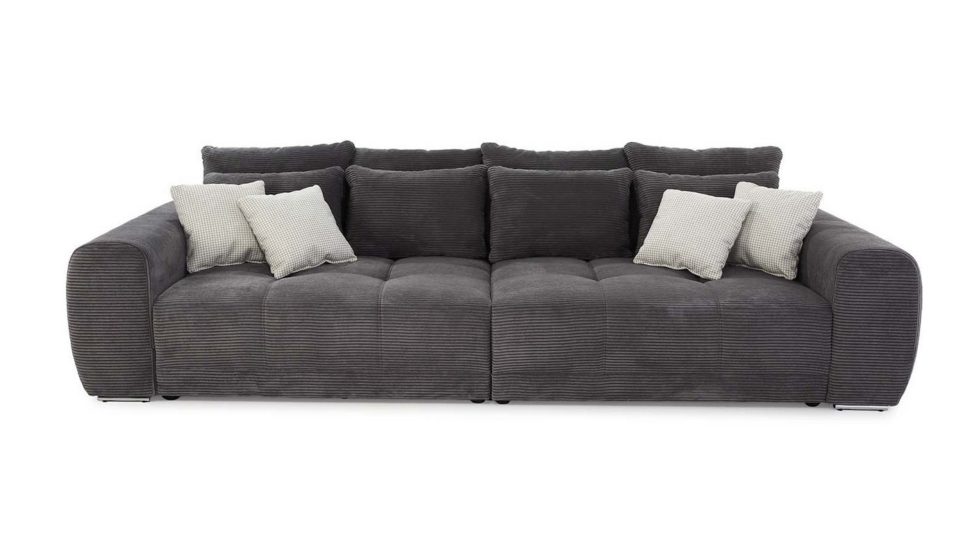 luma-home Big-Sofa 15171, XXL-Couch 306x134 cm mit Federkernpolsterung, viele Kissen, markante Steppungen, Cordstoff Grau Anthrazit von luma-home