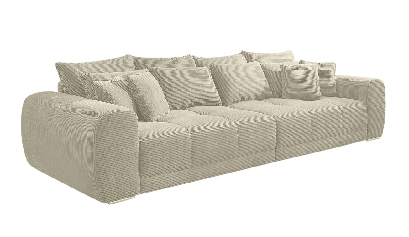 luma-home Big-Sofa 15173, XXL-Couch 306x134 cm mit Federkernpolsterung, viele Kissen, markante Steppungen, Cordstoff Beige Grau von luma-home