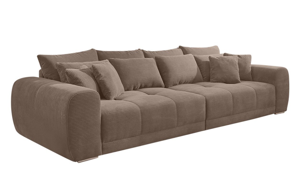 luma-home Big-Sofa 15174, XXL-Couch 306x134 cm mit Federkernpolsterung, viele Kissen, markante Steppungen, Cordstoff Braun Taupe von luma-home