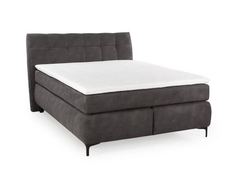 luma-home Boxspringbett 20007 (140x200 cm, Bonell-Federkernmatratze H2, inkl. Topper), Bonell-Federkernpolsterung, Mikrofaser-Bezug Dunkelgrau von luma-home