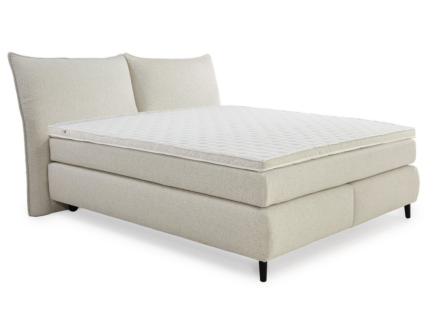 luma-home Boxspringbett 20021 (180x200 cm, 7-Zonen-Tonnentaschen-Federkernmatratze H3 inkl. Topper, Bonell-Federkernpolsterung), Kopfteil mit elegantem Keder, Bezug Flachgewebe Beige Grau von luma-home