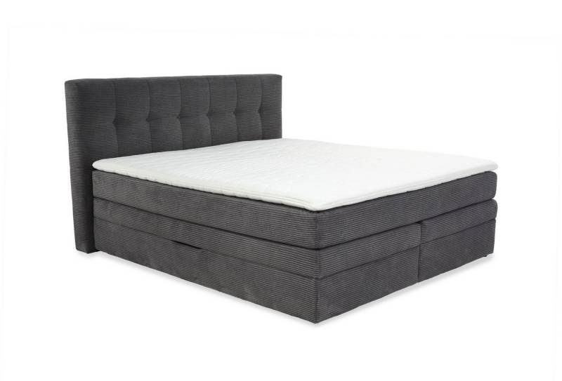 luma-home Boxspringbett 20038 (180x200 cm, 7-Zonen-Tonnentaschen-Federkernmatratze H3 inkl. Topper, Bonell-Federkernpolsterung), 2 Bettkästen, Cord-Bezug in Grau Anthrazit von luma-home