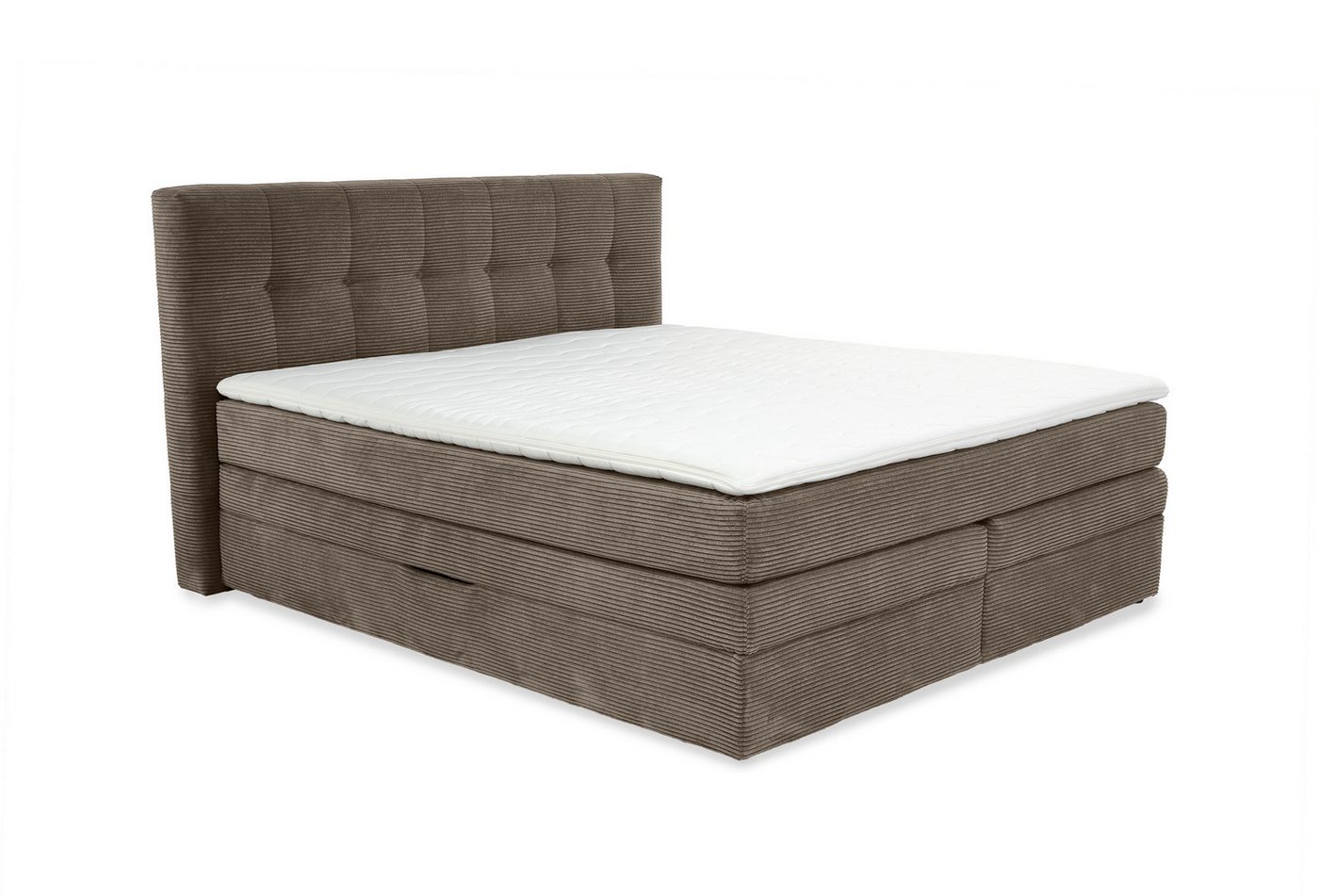luma-home Boxspringbett 20040 (180x200 cm, 7-Zonen-Tonnentaschen-Federkernmatratze H3 inkl. Topper, Bonell-Federkernpolsterung), 2 Bettkästen, Cord-Bezug in Braun Taupe von luma-home