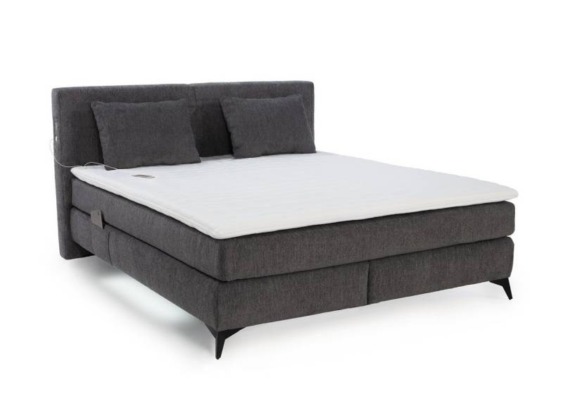 luma-home Boxspringbett 20046 (180x200 cm, 7-Zonen-Tonnentaschen-Federkernmatratzen H3 inkl. Topper, Bonell-Federkernpolsterung), LED-Beleuchtung, USB-Ladeports, Bezug Chenille Dunkelgrau von luma-home