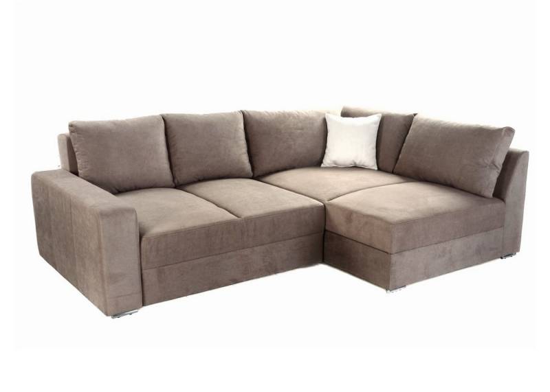 luma-home Ecksofa 15108-OTTO, Dauerschläfer 260x181 cm mit 2 Bettkästen, Ottomane links oder rechts montierbar, Federkern, Boxspring, Topper, Mikrofaser Hell-Braun von luma-home