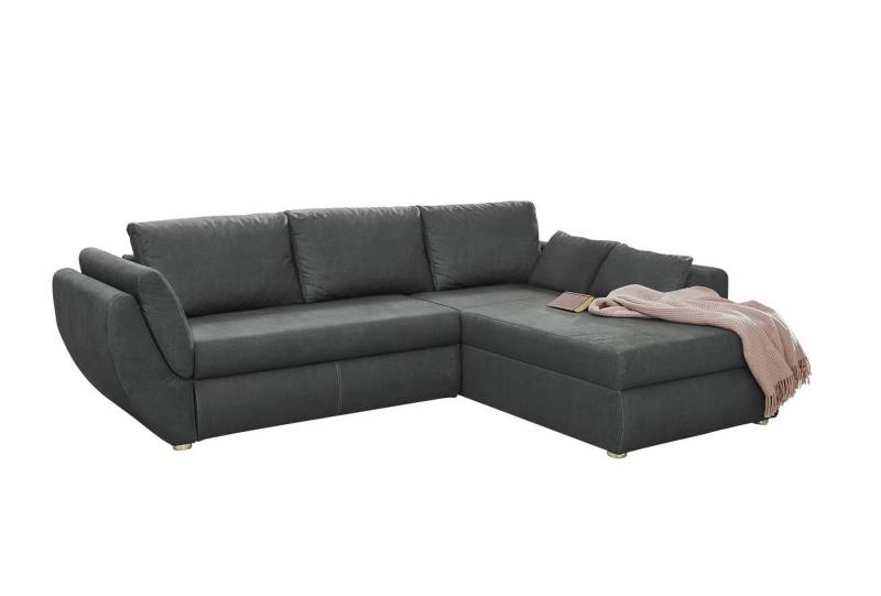luma-home Ecksofa 15228, mit Rutschen-Armlehne B272/T200/H88 cm, Schlaffunktion und Bettkasten, Ottomane seitenverkehrt montierbar, Mikrofaser-Bezug in Dunkelgrau von luma-home