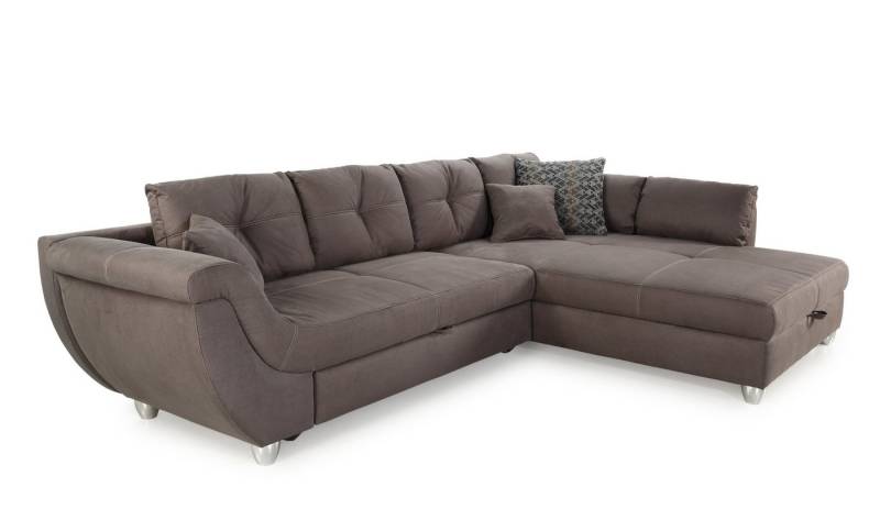 luma-home Ecksofa 15231, mit Schlaffunktion und großem Bettkasten B330/T207/H90 cm, Liegefläche 153x270 cm, Wellenunterfederung, Ottomane links oder rechts montierbar, Mikrofaser-Bezug Braun von luma-home