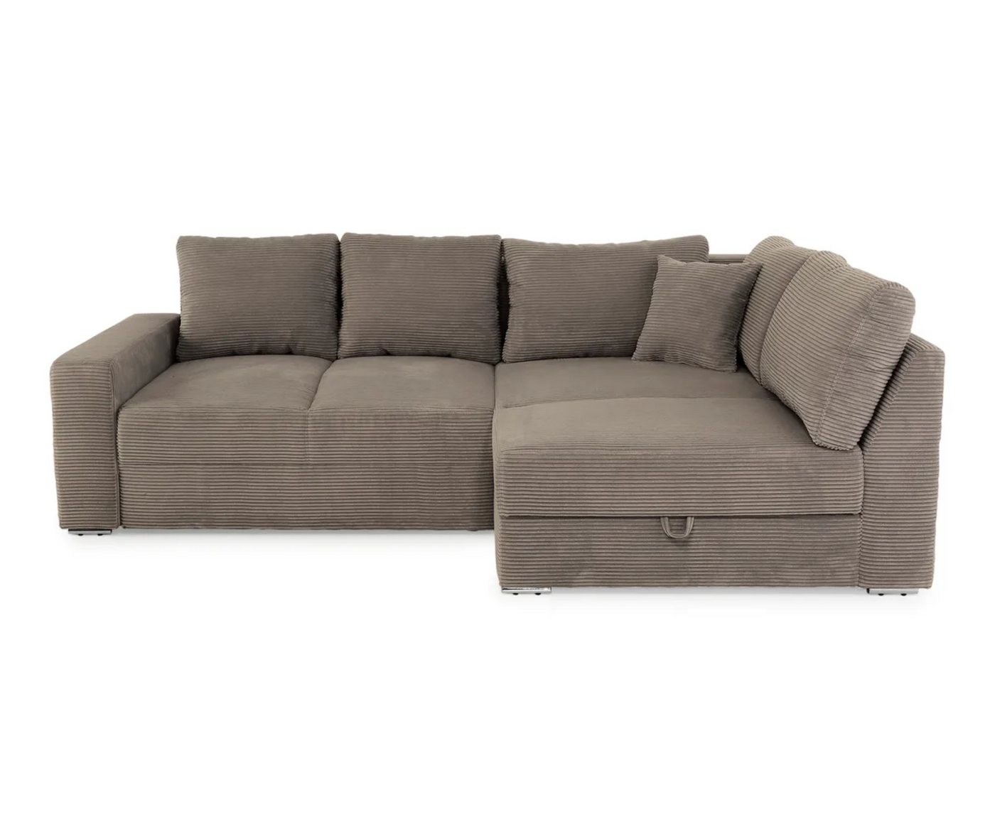 luma-home Ecksofa 15234, Dauerschläfer B260/T181/H88 cm mit 2 Bettkästen, Ottomane links oder rechts montierbar, Federkern, Boxspring, Kaltschaum-Topper, Bezug Cord in Braun Taupe von luma-home