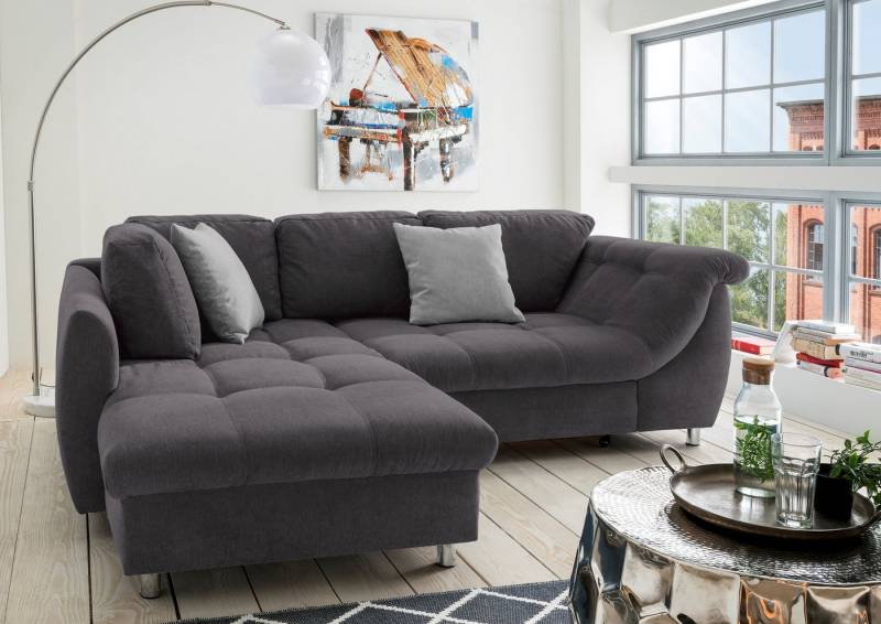 luma-home Ecksofa 17008, mit Ottomane links B250/T190/H84 cm, Liegefläche 179x190 cm, Bettfunktion, Wellenunterfederung, Mikrofaser Anthrazit luma-home Ecksofa 17008, mit Ottomane links B250/T190/H84 cm, Liegefläche 179x190 cm, Bettfunktion, Wellenunterfederung, Mikrofaser Anthrazit von luma-home