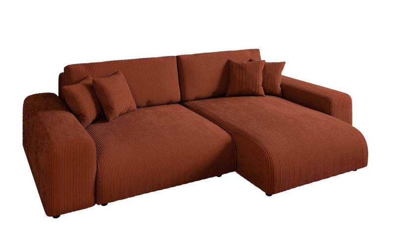 luma-home Ecksofa 21004, mit Schlaffunktion und Bettkasten, Wellenunterfederung, B255/H165/T84 cm, Liegefläche 148x196 cm, Ottomane links oder rechts montierbar, Cord-Bezug Terracotta von luma-home