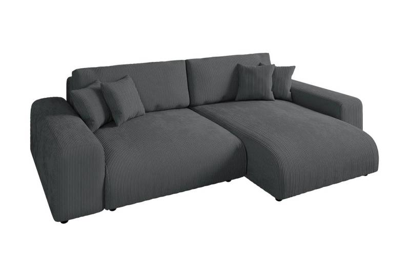luma-home Ecksofa 21006, mit Schlaffunktion und Bettkasten, Wellenunterfederung, B255/H165/T84 cm, Liegefläche 148x196 cm, Ottomane links oder rechts montierbar, Cord-Bezug Grau von luma-home