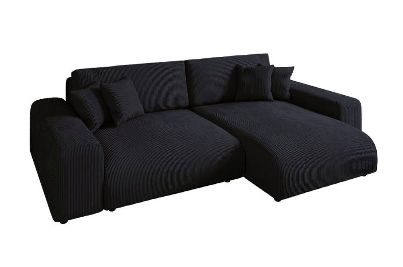 luma-home Ecksofa 21008, mit Schlaffunktion und Bettkasten, Wellenunterfederung, B255/H165/T84 cm, Liegefläche 148x196 cm, Ottomane links oder rechts montierbar, Cord-Bezug Schwarz von luma-home
