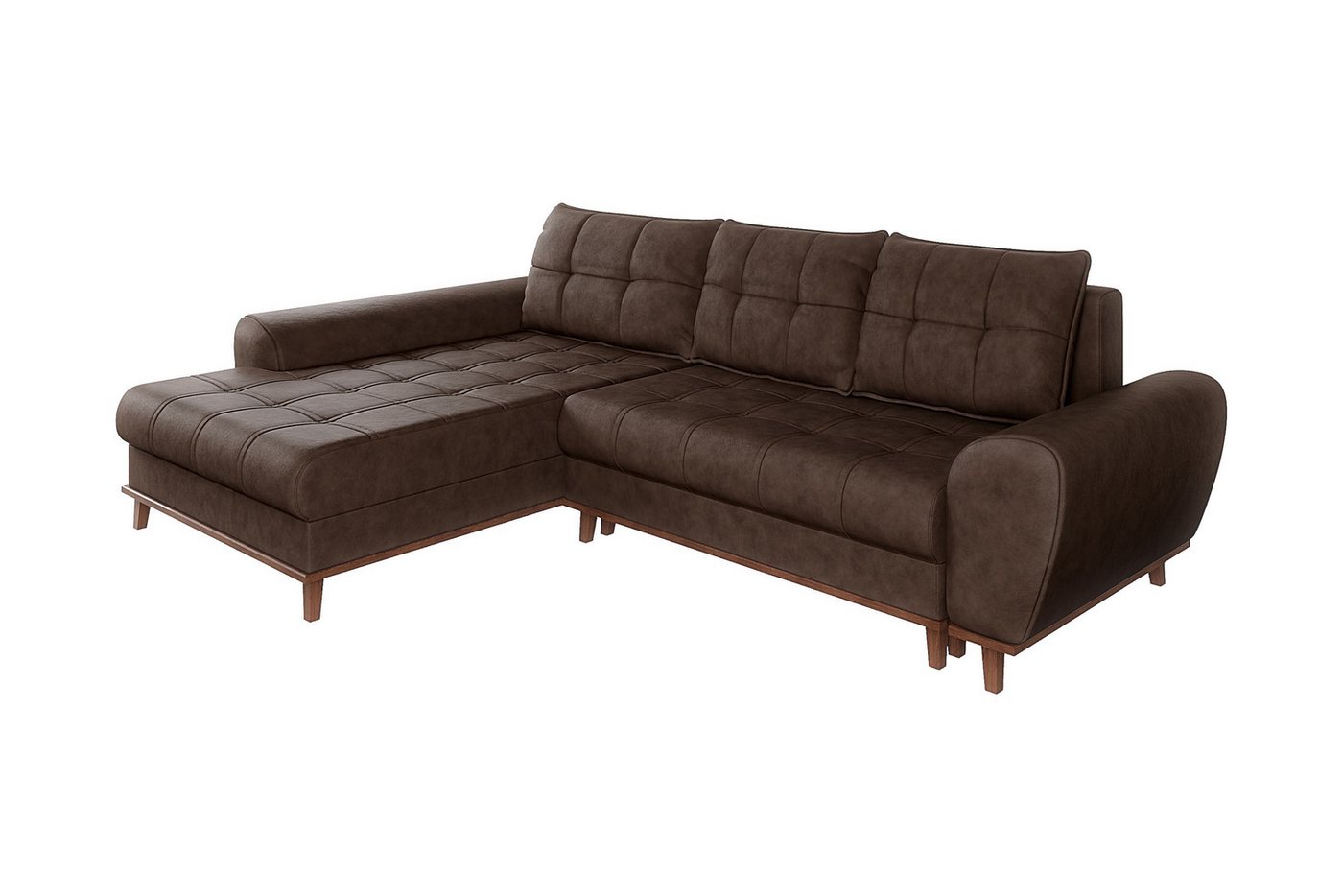 luma-home Ecksofa 21018, in Leder-Optik mit Schlaffunktion und Bettkasten B268/T175/H86 cm, Wellenunterfederung, Ottomane links, Bezug Mikrofaserstoff Vintage Braun von luma-home