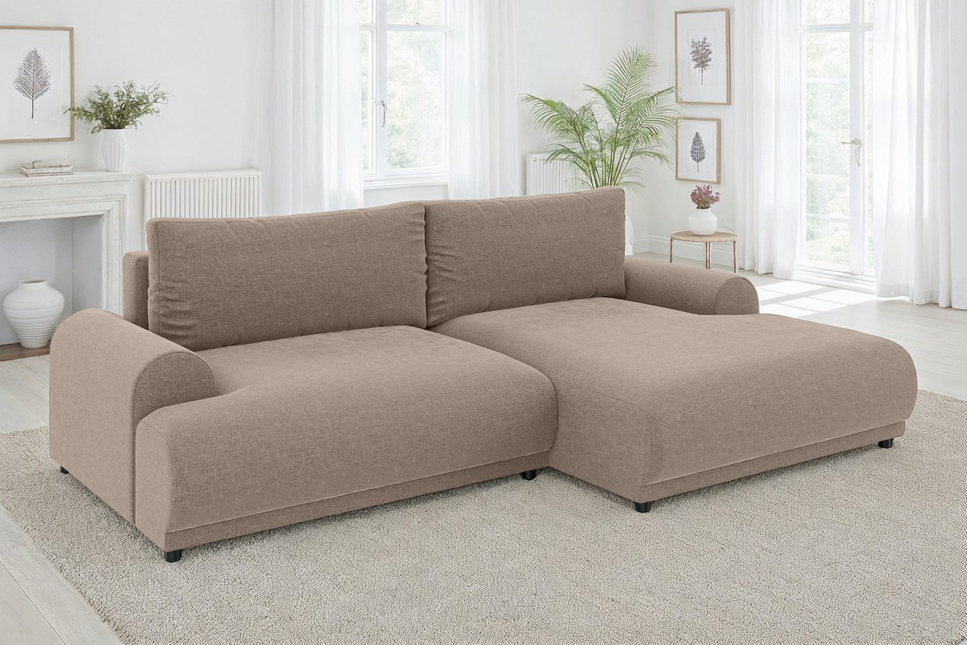 luma-home Ecksofa 21021, mit Schlaffunktion und Bettkasten, Wellenunterfederung, B240/T145/H81 cm, Liegefläche 130x196 cm, Ottomane rechts, Chenille-Bezug Hellbraun luma-home Ecksofa 21021, mit Schlaffunktion und Bettkasten, Wellenunterfederung, B240/T145/H81 cm, Liegefläche 130x196 cm, Ottomane rechts, Chenille-Bezug Hellbraun von luma-home