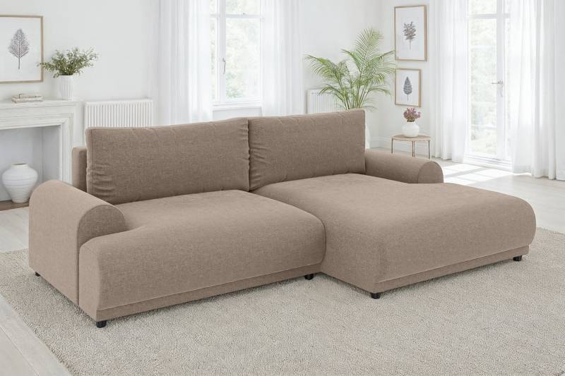 luma-home Ecksofa 21021, mit Schlaffunktion und Bettkasten, Wellenunterfederung, B240/T145/H81 cm, Liegefläche 130x196 cm, Ottomane rechts, Chenille-Bezug Hellbraun luma-home Ecksofa 21021, mit Schlaffunktion und Bettkasten, Wellenunterfederung, B240/T145/H81 cm, Liegefläche 130x196 cm, Ottomane rechts, Chenille-Bezug Hellbraun von luma-home