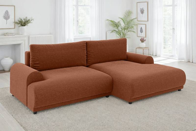 luma-home Ecksofa 21023, mit Schlaffunktion und Bettkasten, Wellenunterfederung, B240/T145/H81 cm, Liegefläche 130x196 cm, Ottomane rechts, Chenille-Bezug Terracotta luma-home Ecksofa 21023, mit Schlaffunktion und Bettkasten, Wellenunterfederung, B240/T145/H81 cm, Liegefläche 130x196 cm, Ottomane rechts, Chenille-Bezug Terracotta von luma-home