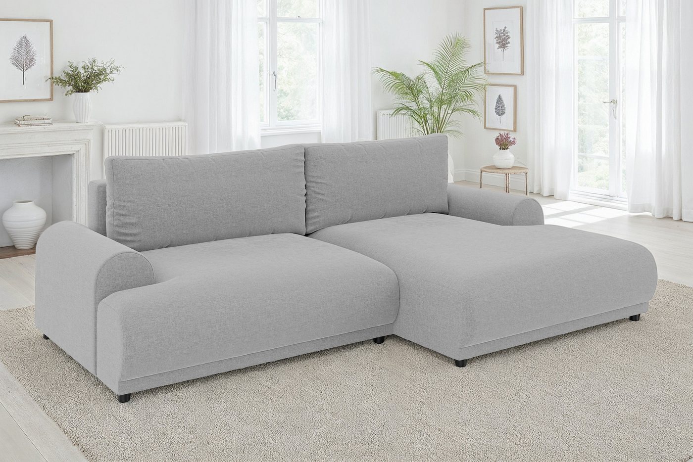 luma-home Ecksofa 21025, mit Schlaffunktion und Bettkasten, Wellenunterfederung, B240/T145/H81 cm, Liegefläche 130x196 cm, Ottomane rechts, Chenille-Bezug Hellgrau luma-home Ecksofa 21025, mit Schlaffunktion und Bettkasten, Wellenunterfederung, B240/T145/H81 cm, Liegefläche 130x196 cm, Ottomane rechts, Chenille-Bezug Hellgrau von luma-home
