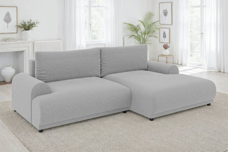 luma-home Ecksofa 21025, mit Schlaffunktion und Bettkasten, Wellenunterfederung, B240/T145/H81 cm, Liegefläche 130x196 cm, Ottomane rechts, Chenille-Bezug Hellgrau luma-home Ecksofa 21025, mit Schlaffunktion und Bettkasten, Wellenunterfederung, B240/T145/H81 cm, Liegefläche 130x196 cm, Ottomane rechts, Chenille-Bezug Hellgrau von luma-home