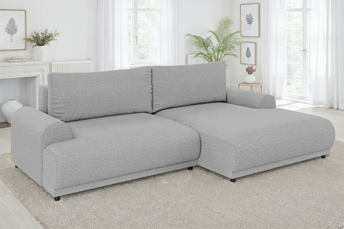 luma-home Ecksofa 21029, mit Schlaffunktion und Bettkasten, Wellenunterfederung, B240/T145/H81 cm, Liegefläche 130x196 cm, Ottomane rechts, Bouclé-Bezug Grau luma-home Ecksofa 21029, mit Schlaffunktion und Bettkasten, Wellenunterfederung, B240/T145/H81 cm, Liegefläche 130x196 cm, Ottomane rechts, Bouclé-Bezug Grau von luma-home
