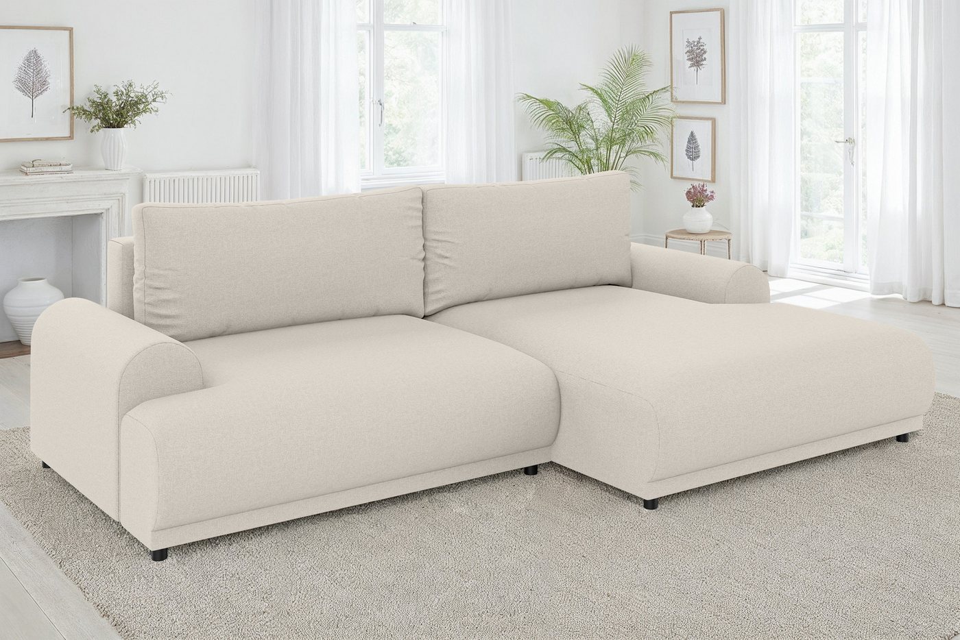 luma-home Ecksofa 21031, mit Schlaffunktion und Bettkasten, Wellenunterfederung, B240/T145/H81 cm, Liegefläche 130x196 cm, Ottomane rechts, Strukturstoff-Bezug Beige luma-home Ecksofa 21031, mit Schlaffunktion und Bettkasten, Wellenunterfederung, B240/T145/H81 cm, Liegefläche 130x196 cm, Ottomane rechts, Strukturstoff-Bezug Beige von luma-home