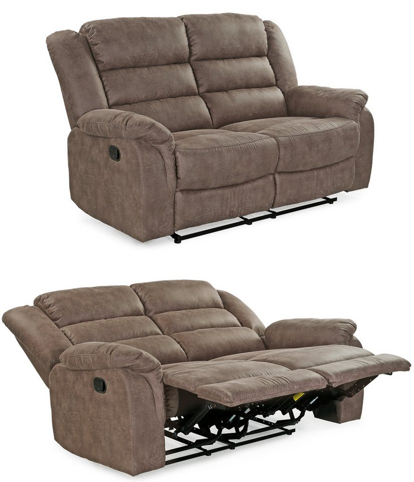 luma-home 2-Sitzer 15133, Sofa mit halbautomatischer Relaxfunktion 153 cm breit, Federkern, Wellenunterfederung, Bezug Mikrofaser, Vintage Grau Braun von luma-home