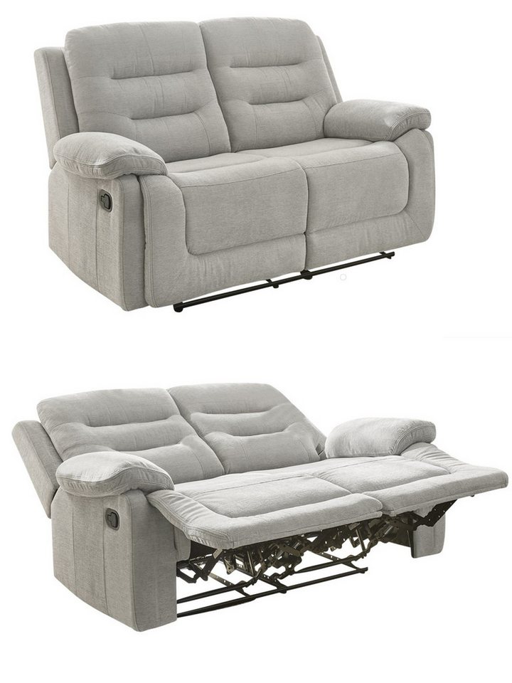 luma-home 2-Sitzer 15502, Sofa mit halbautomatischer Relaxfunktion 162 cm breit, Federkern, Wellenunterfederung, Bezug Chenille, Grau von luma-home