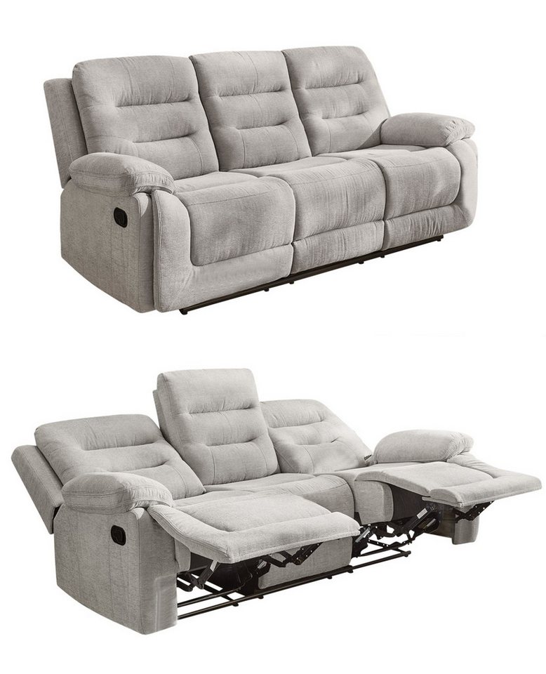 luma-home 3-Sitzer 15503, Sofa mit halbautomatischer Relaxfunktion 220 cm breit, Federkern, Wellenunterfederung, Bezug Chenille, Grau von luma-home