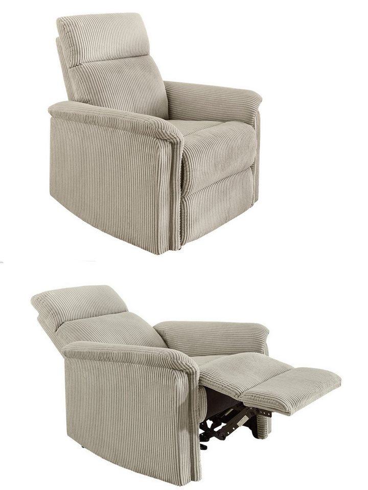 luma-home Relaxsessel 15504 (TV-Sessel mit halbautomatischer Relaxfunktion 78 cm breit), Federkern, Wellenunterfederung, Bezug Cord, Beige von luma-home
