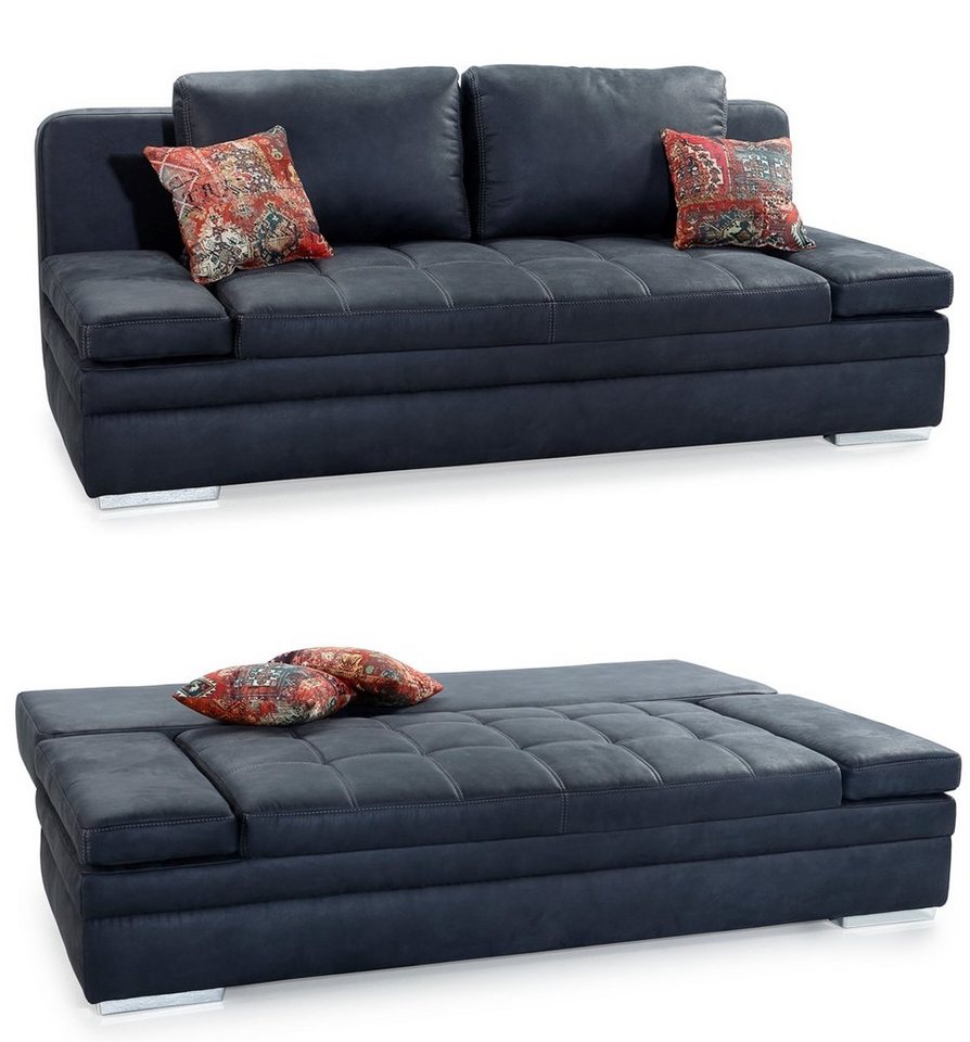 luma-home Schlafsofa 15118, mit Bettkasten 202 cm breit, Armlehnen verstellbar, Bettfunktion, attraktive Steppung, Mikrofaser, Antikleder-Optik, Anthrazit von luma-home