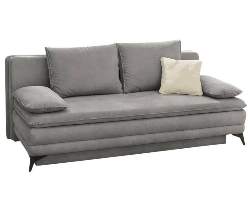 luma-home Schlafsofa 15157, Dauerschläfer mit Bettkasten B202/T105/H90 cm, Liegefläche 158x199 cm, Wellenunterfederung, integrierter Topper, Mikrofaser Hell-Grau von luma-home
