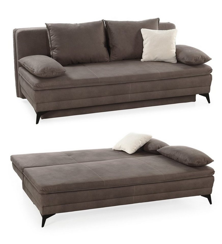 luma-home Schlafsofa 15158, Dauerschläfer mit Bettkasten 202 cm breit, Wellenunterfederung, integrierterTopper, Mikrofaser, Braun von luma-home