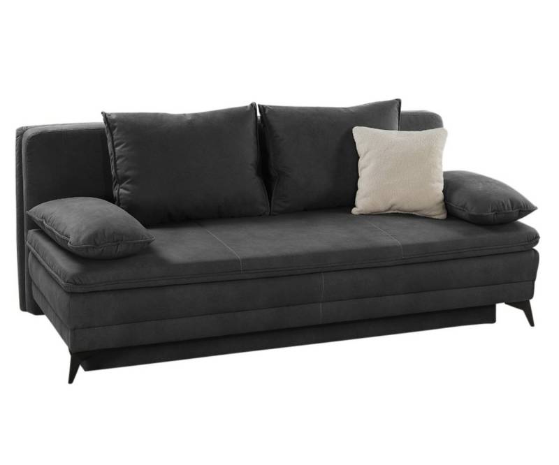 luma-home Schlafsofa 15159, Dauerschläfer mit Bettkasten B202/T105/H90 cm, Liegefläche 158x199 cm, Wellenunterfederung, integr. Topper, Mikrofaser Dunkel-Grau Anthrazit von luma-home