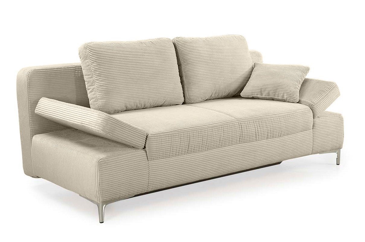 luma-home Schlafsofa 15203, mit Bettfunktion 202 cm breit, Federkern, Bettkasten, Armlehnen verstellbar, Cord, Beige Grau von luma-home