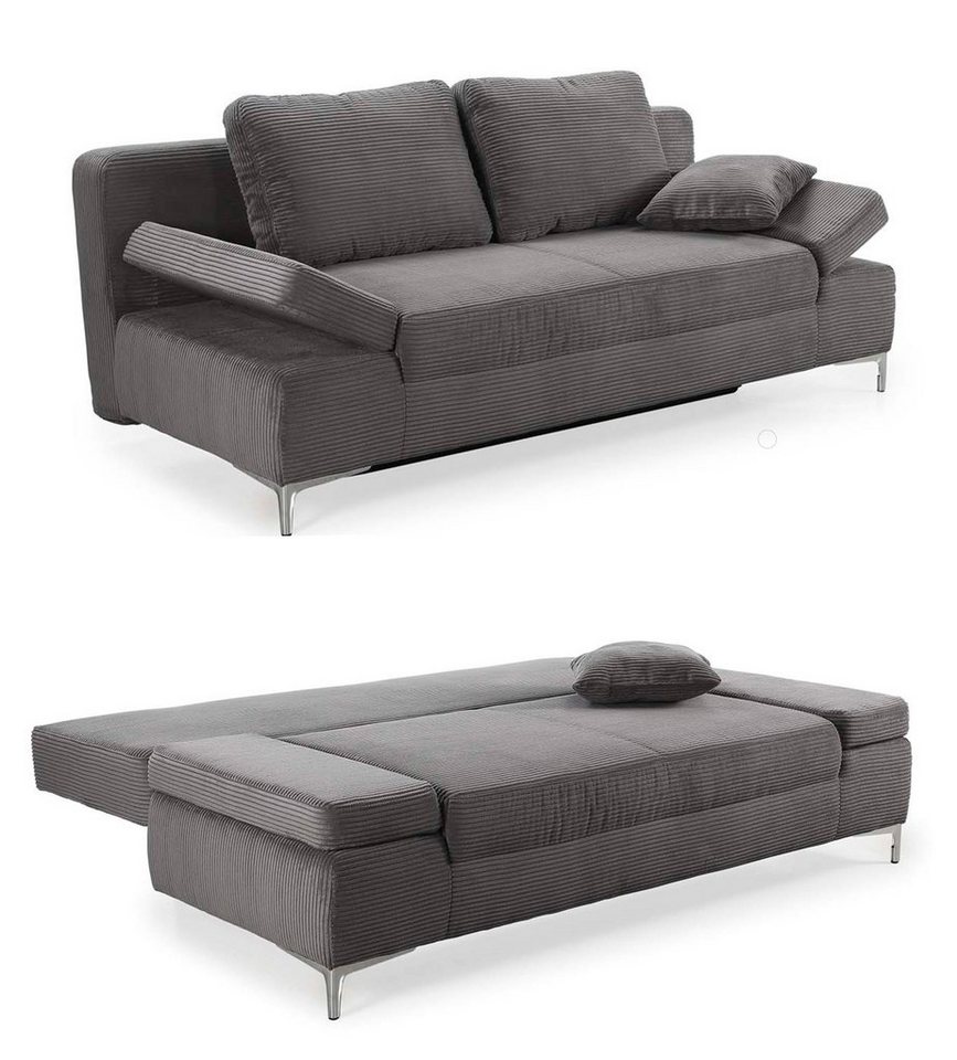 luma-home Schlafsofa 15204, mit Bettfunktion 202 cm breit, Federkern, Bettkasten, Armlehnen verstellbar, Cord, Grau Anthrazit von luma-home