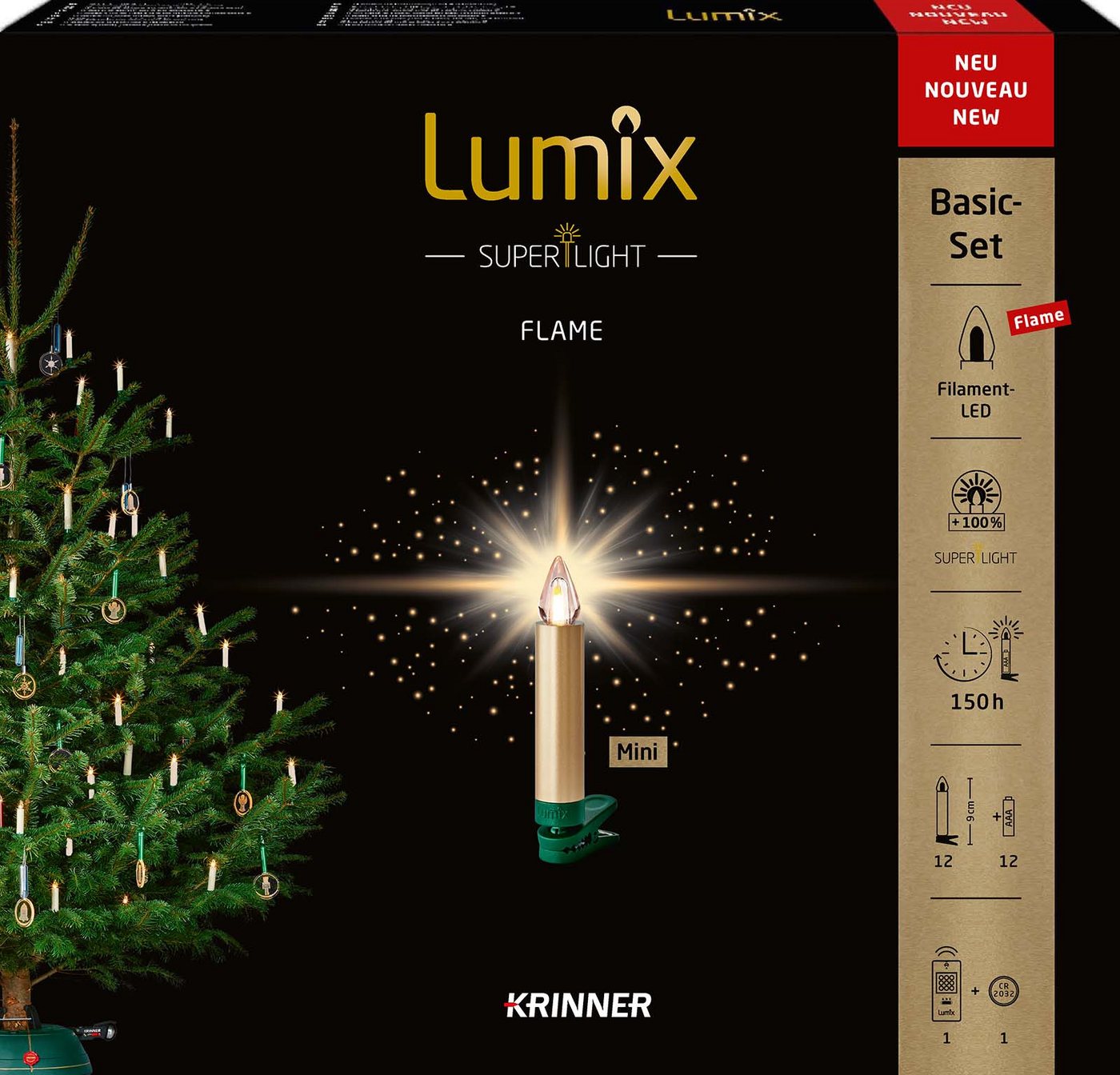lumix LED-Christbaumkerzen LUMIX SuperLight Flame Mini Metallic Gold Basis von lumix
