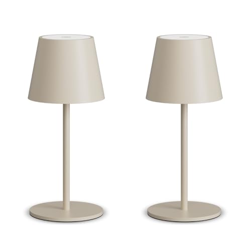 lundwa Dimmbare led akku tischleuchte Beige 26CM, 5000mAh(5V 2A) camping lampe akku aufladbar,3W 3000K tischleuchte kabellos,IP54 Outdoor Tischlampe für Restaurant, Schlafzimmer, Garten, Büro(2 Stück) von lundwa
