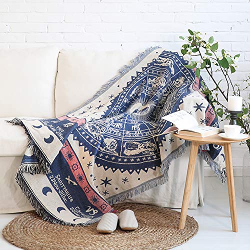 luofanfei Couchdecke Tagesdecke Wohndecke Entho Wendedecke Kuscheldeck Sofadecke Couchdecke Baumwolle Sofa Bett Überwurf Blau Beige Rosa 230 x 330 cm Sofaüberwurf mit Kurzen Fransen Bedspread von luofanfei