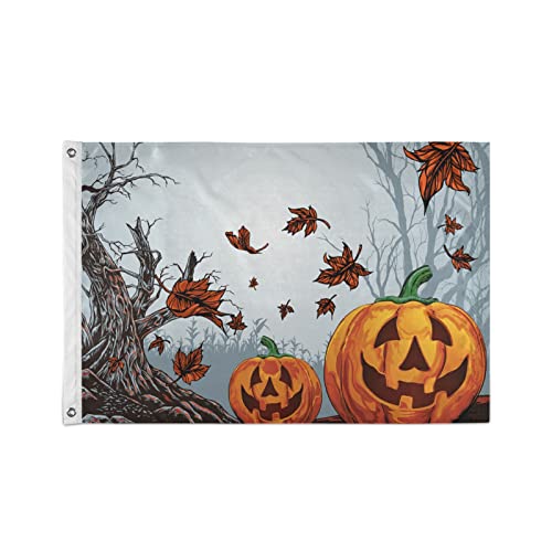 Flagge Halloween Creepy Forest mit Kürbisflagge 3x5 FT Fliegenflagge mit Ösen Polyesterflagge für Garten, Hof, Hausdekoration von luoheyinbangshangmaoyouxiangongsi