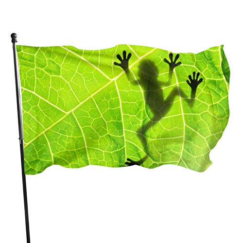 Gartenflagge für Haus im Freien, Veranda, Willkommens-Feiertagsdekoration, Flagge 3x5 Ft, Polyester-Party-Home-Haus-Garten-Flaggen-Dekoration, Frosch-grüne Blätter von luoheyinbangshangmaoyouxiangongsi