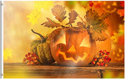Halloween Scary Jack O Kürbislaterne Herbst Herbst saisonale Ahornblätter 3x5 Ft Flagge mit Messingösen für Zuhause Haus Außenbereich Innendekoration von luoheyinbangshangmaoyouxiangongsi