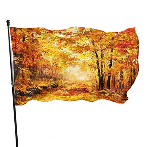 Herbstwald Banner Garten Flagge Bunte Herbstbäume Wald Blätter Öl Gelb Natur Landschaft Hof Flaggen Dekoration für Haus Terrasse Rasen 3x5 Ft von luoheyinbangshangmaoyouxiangongsi