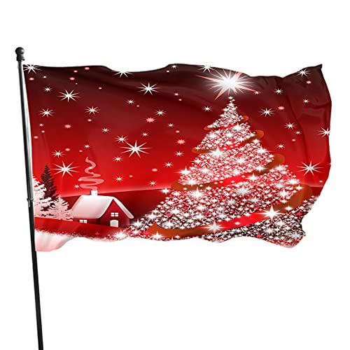 Weihnachtsflagge 3x5 FT/90X150 CM Outdoor, Weihnachtsbaum, Stern, rot, Gartenflaggen, Hausflaggen, Banner-Dekoration für Innenhof, Veranda, Rasen von luoheyinbangshangmaoyouxiangongsi