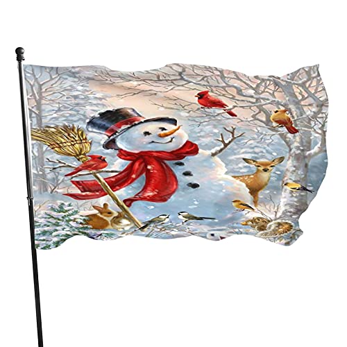 Winter Birds Snowman Christmas Snow Flag, 3x5 FT/90X150 cm Polyester-Banner mit Ösen, Gartenhof-Hausflaggen für Innen- und Außendekoration von luoheyinbangshangmaoyouxiangongsi