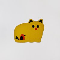 Super Kitsch Vintage Senf Gelb Rot Schwarz Vinyl Kitty Katze Mit Vogel Tischset/Platzset Charming von luola