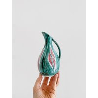 Vintage Mid Century Danish Modern Keramik/Vase Krug Metallic Teal Grün Rose Pink Glasur Markiert Signiert Edno von luola