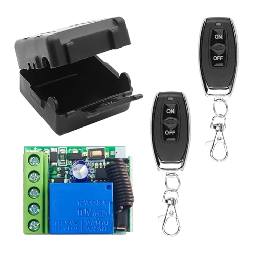 433Mhz Wireless Fernbedienung Schalter DC 12V 1CH RF Relais Empfänger Modul mit Sender, lange Strecke für Garagentor Opener (1Receiver+2Fernbedienungen) von luolety