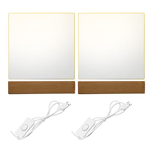 luolety LED-Lichter, 2 Stück, 15 cm, rechteckig, aus Holz, beleuchtet, USB-LED-Lichtsockel, Ständer, Schreibtisch-Display-Basis mit 2 transparenten Acrylplatten (warmes Licht) von luolety