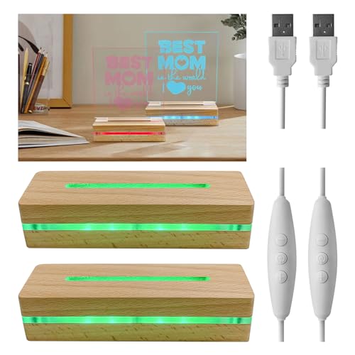 luolety Rechteckiger LED-Licht-Display-Sockel, 15 cm Holz-Display-Ständer, LED-Leuchten-Display-Sockel, beleuchteter Holz-Basisständer für 5 mm Acrylplatte (mehrfarbiges Licht) von luolety